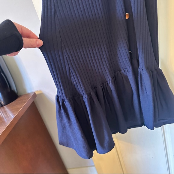 Zara SS20 Ribbed Knit Midi Dress Gold Buttons Navy Blue - Picture 10 of 11